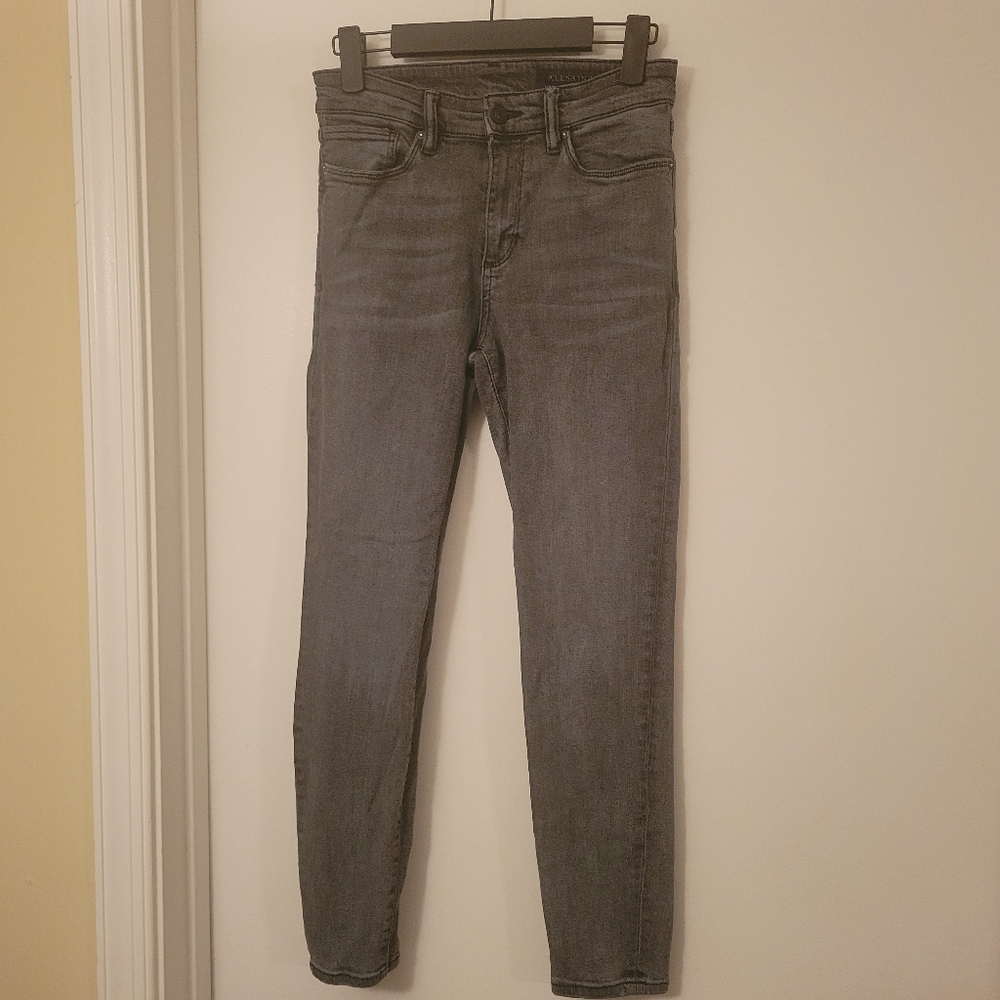 AllSaints Gray Miller Jeans with Leg Zips WE022T, Size 27